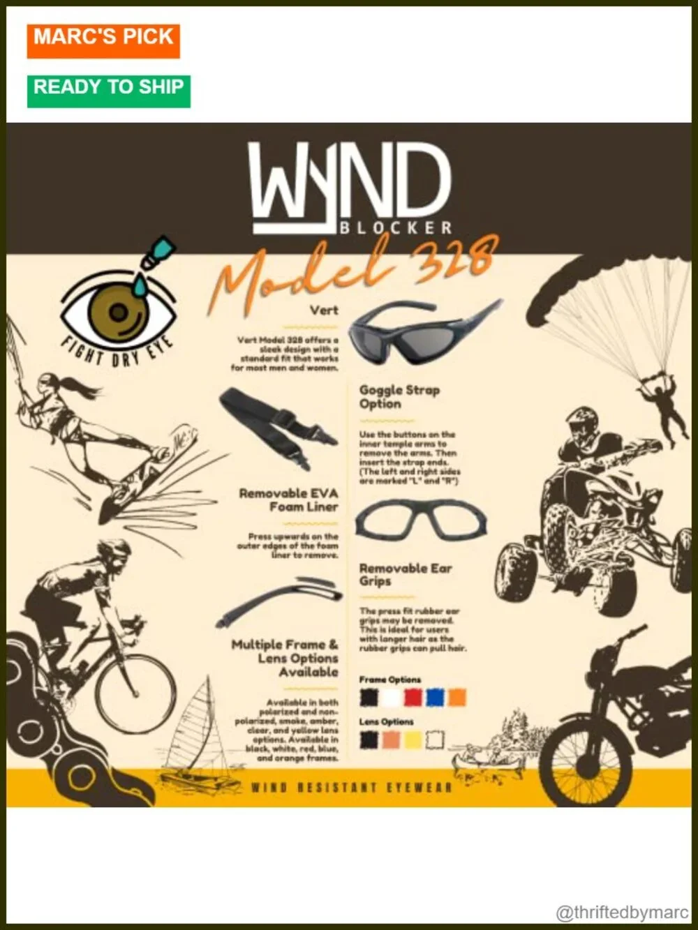 Polarized Motorcycle Riding Sunglasses with Wind Resistant Eyeliner